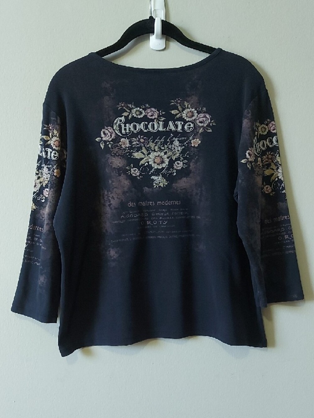 Y2K Whimsy Goth Boho Cotton Rhinestones Floral Chocolate Graphic Long Sleeve Tee - Picture 10 of 10